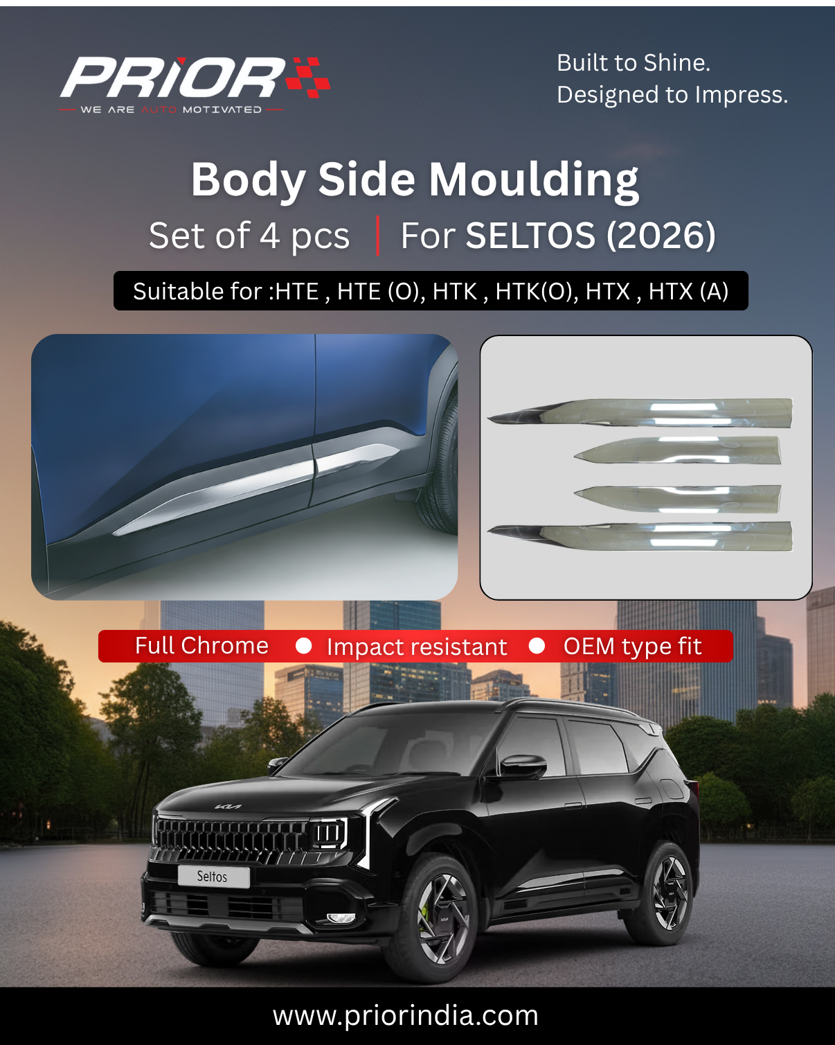 Body side moulding for KIA SELTOS (2026 onwards) | set of 4 pcs