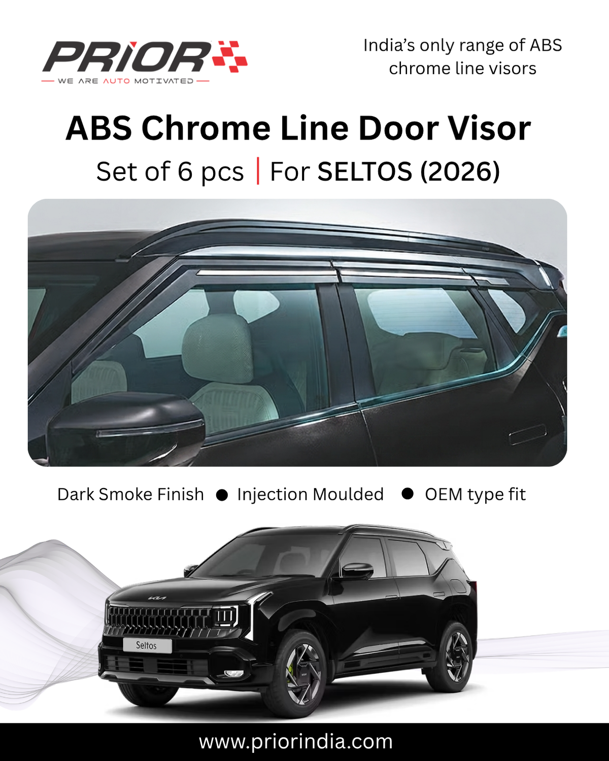 Chromeline Door Visor for KIA SELTOS (2026 onwards) | set of 6 pcs