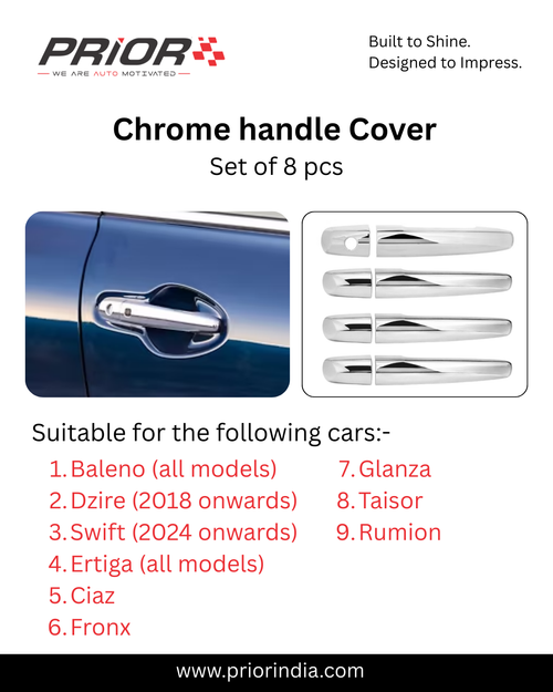 Chrome Handle Cover for Suzuki Baleno/ Fronx/ Ertiga/ Dzire/ Swift/ Rumion/ Glanza | Set of 8 pcs