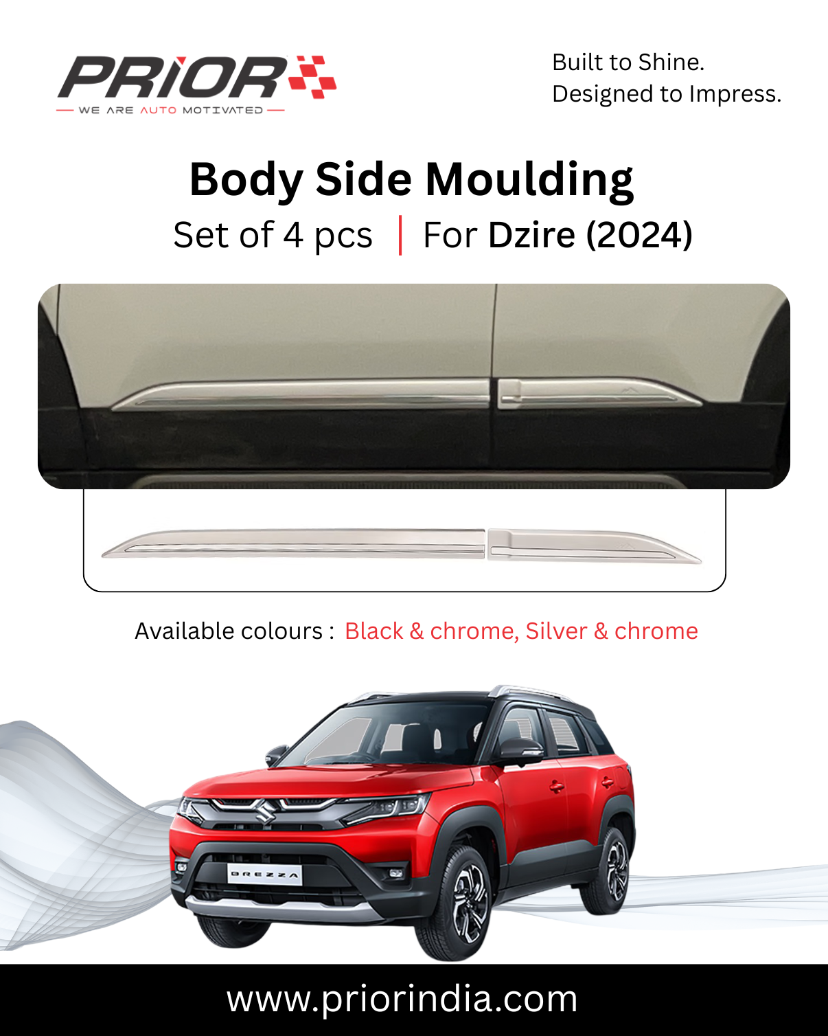 Body side moulding for Suzuki Brezza 2022 onwards| set of 4 pcs