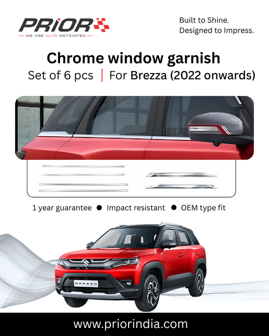 Chrome Window garnish (ABS) for Maruti Suzuki Brezza (2022 onwards) | set of 6 pcs