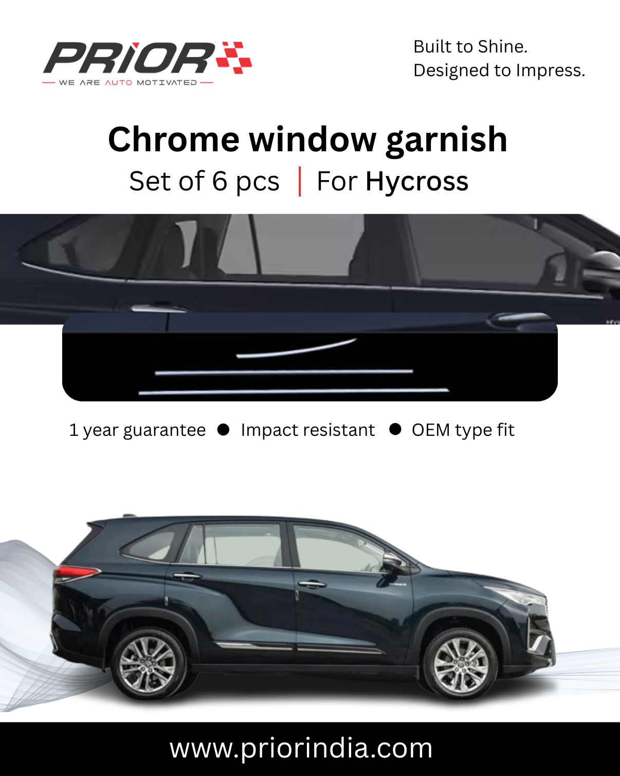 Chrome Window garnish (ABS) for Toyota Innova Hycross | set of 6 pcs