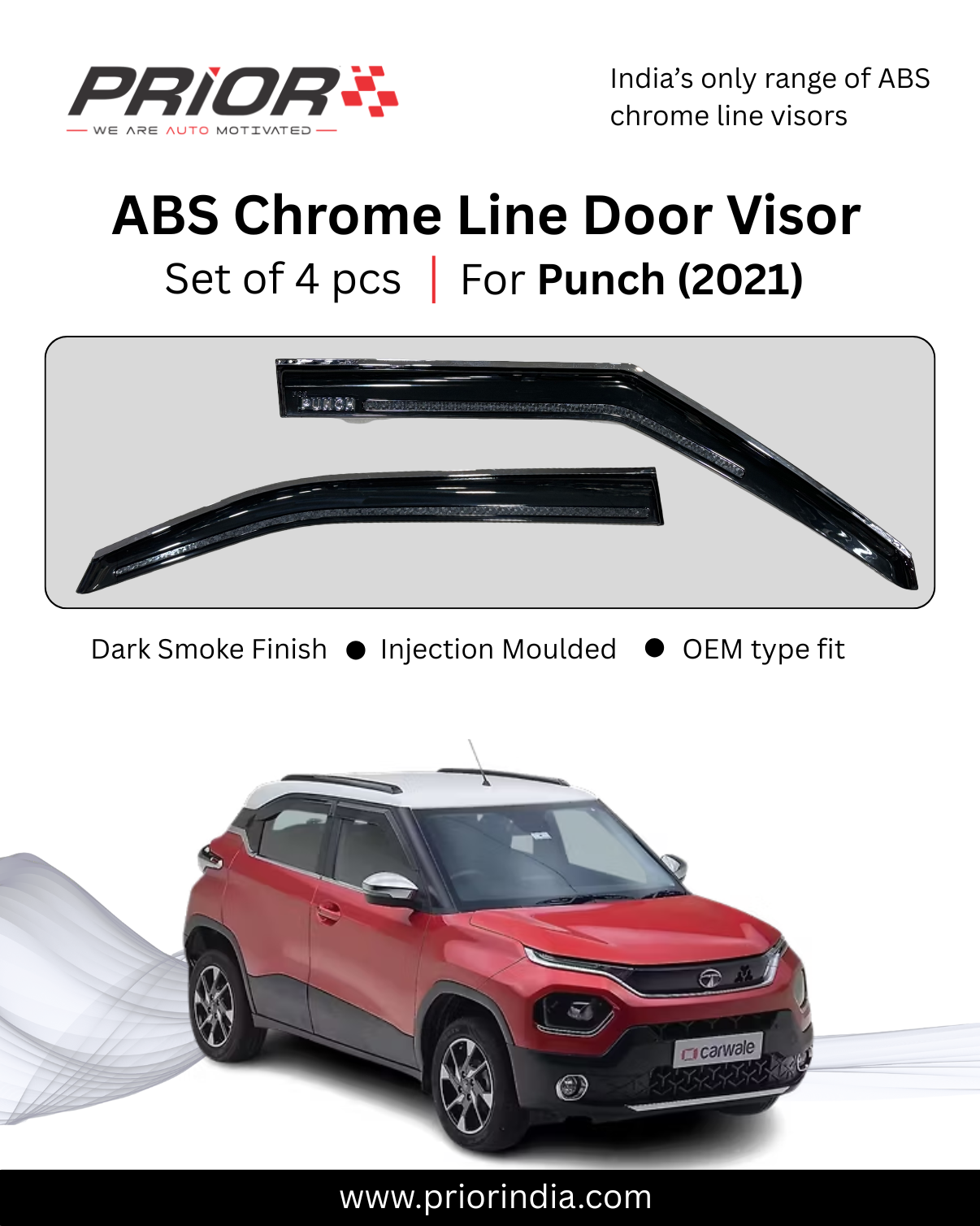 ABS Chrome Line Door Visor for TATA Punch (2020 & 2026) | set of 4 pcs