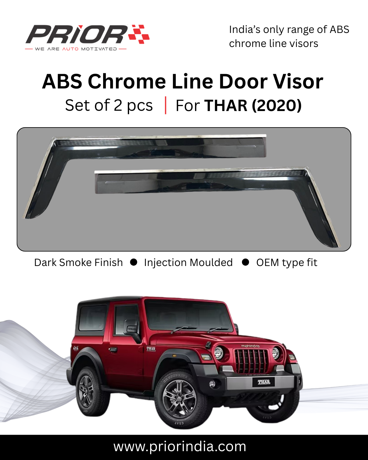 ABS Chrome Line Door Visor for Mahindra THAR | set of 2 pcs