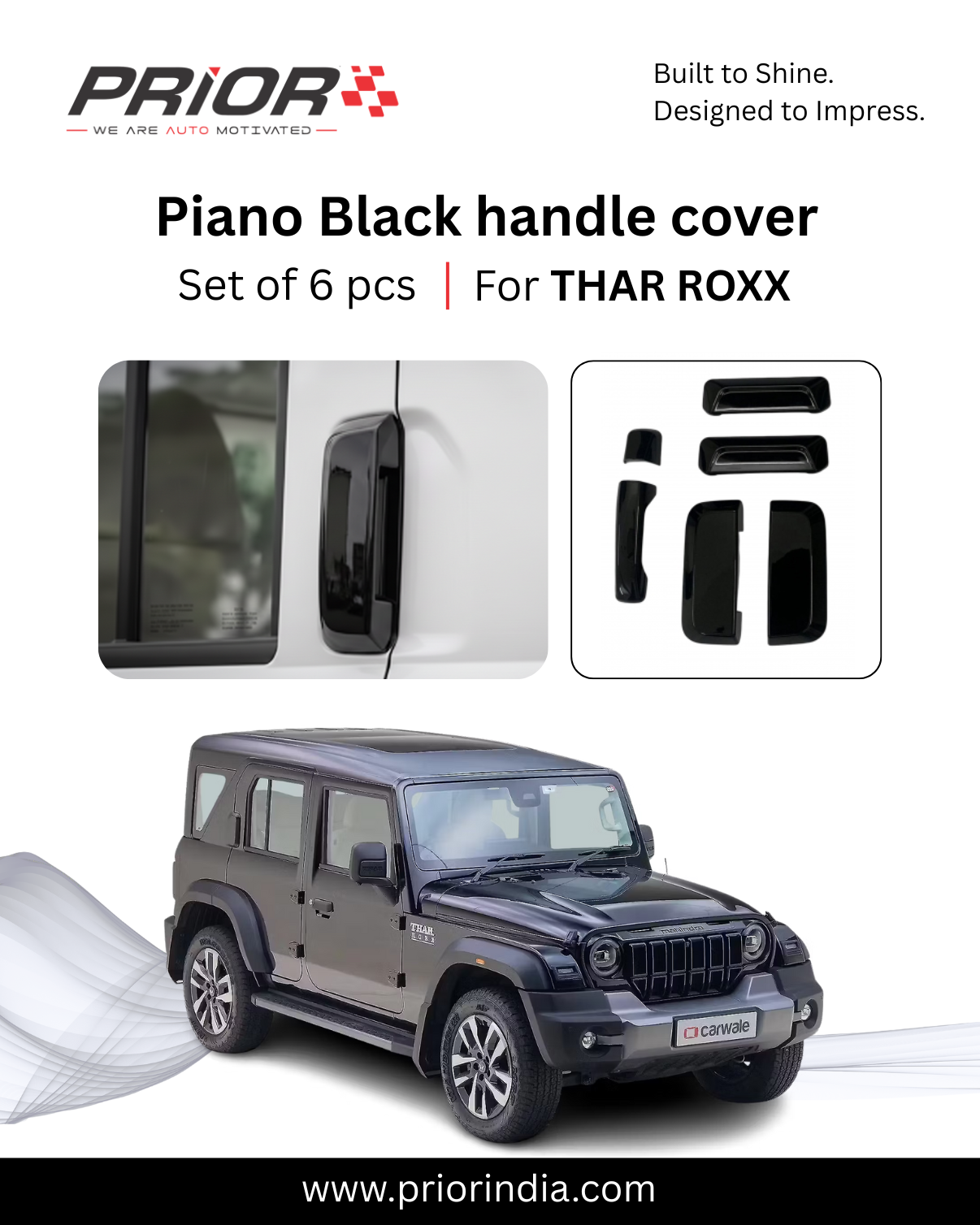 Piano Black Handle Cover for Thar Roxx | Set of 5 pcs