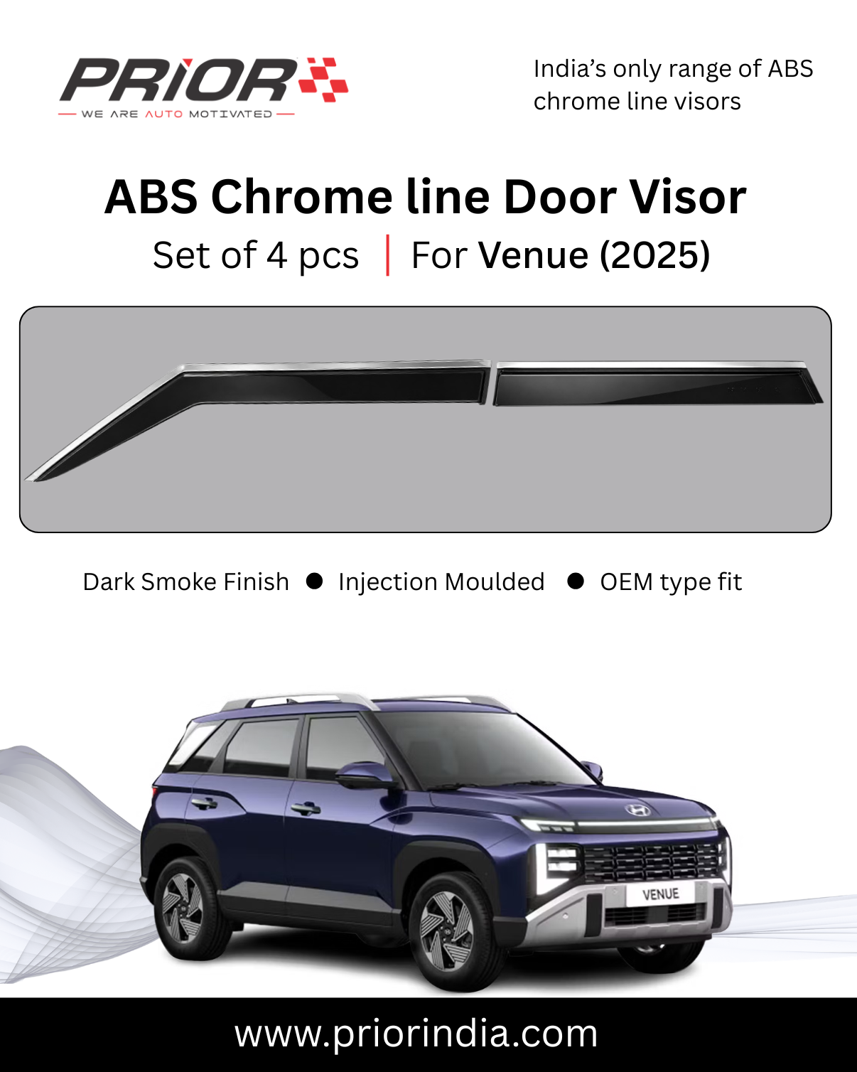 ABS chromeline Door Visor for Hyundai Venue (2025 onwards) | set of 4 pcs