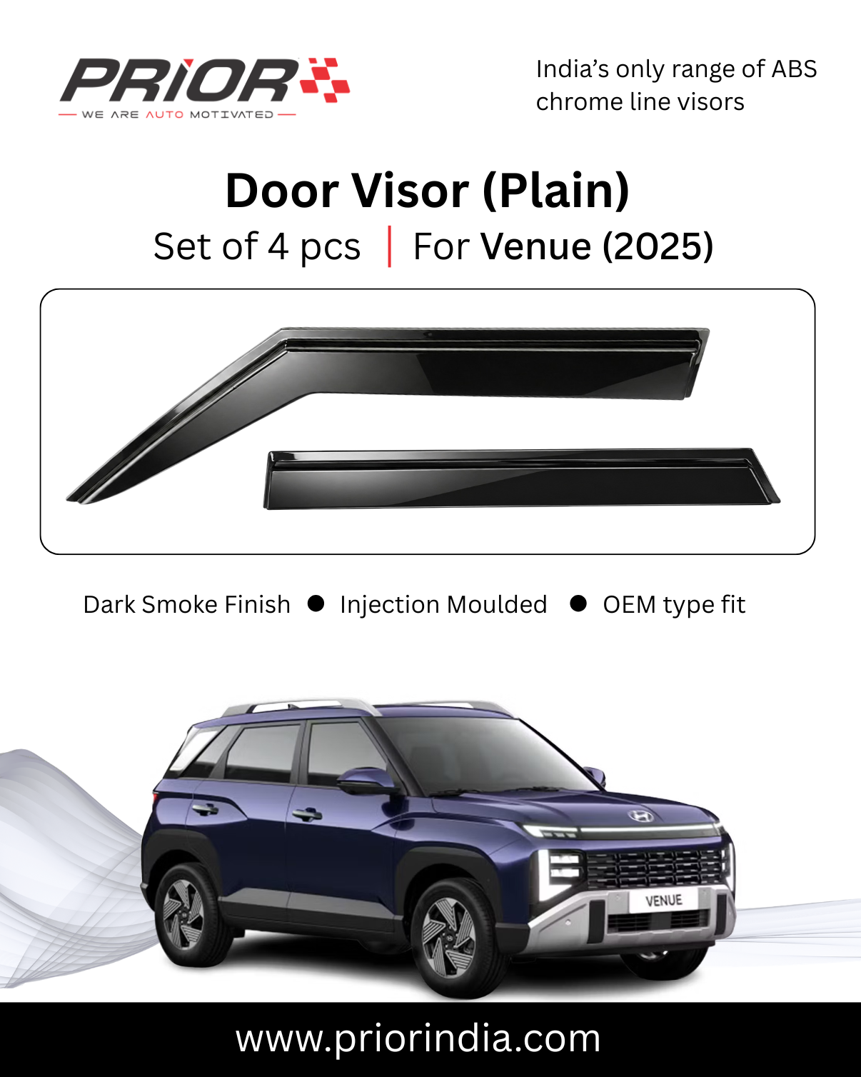Door Visor (Plain) for Hyundai Venue (2025 onwards) | set of 4 pcs