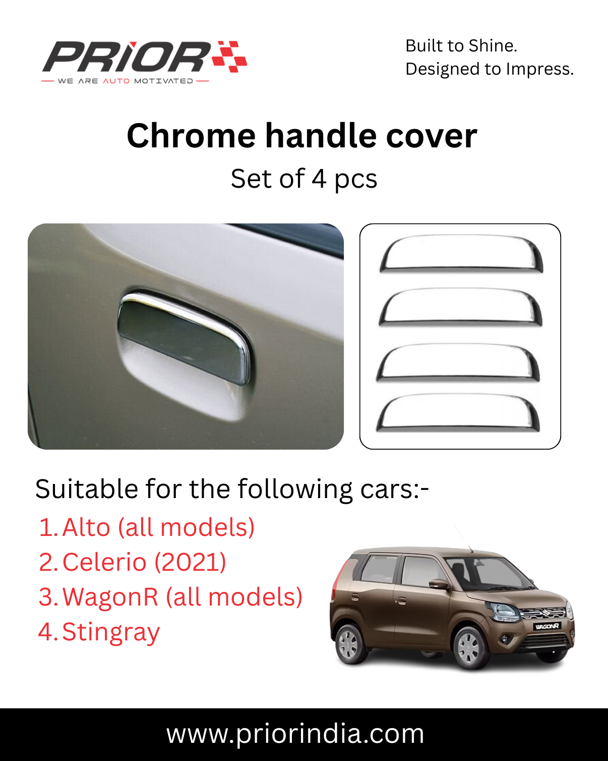 Chrome Handle Cover for Suzuki alto/ wagonR/ Celerio 2021 | Set of 4 pcs