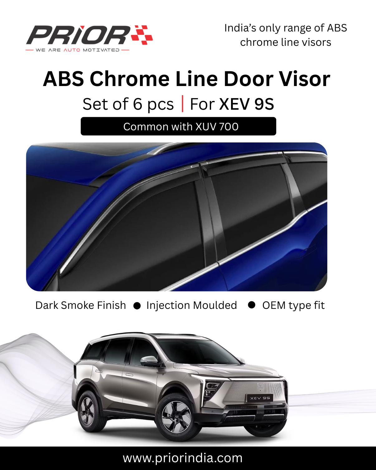 ABS chromeline Door Visor for Mahindra XEV 9S | set of 6 pcs