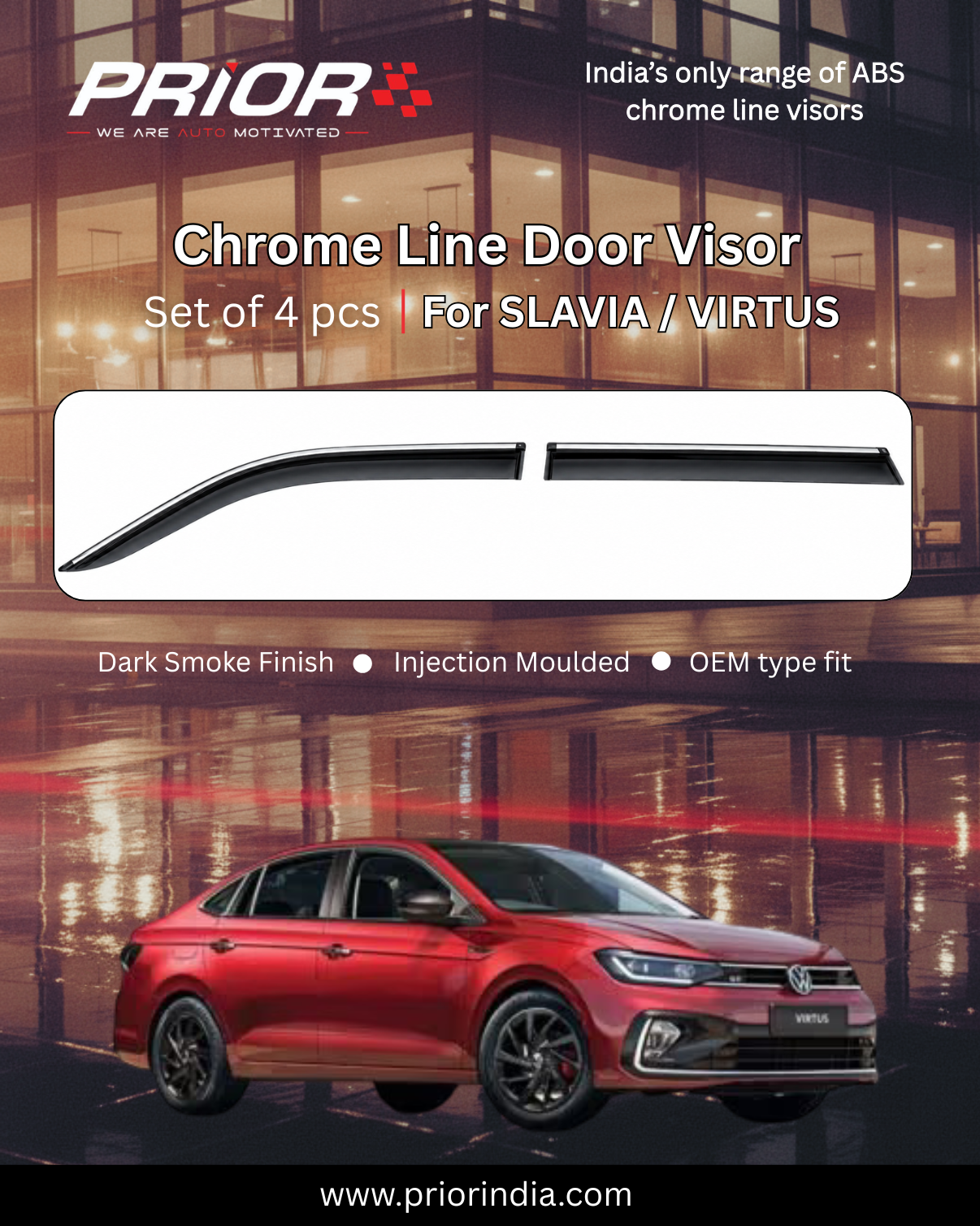 Chromeline Door Visor for Volkswagen Virtus/ Škoda Slavia | set of 4 pcs
